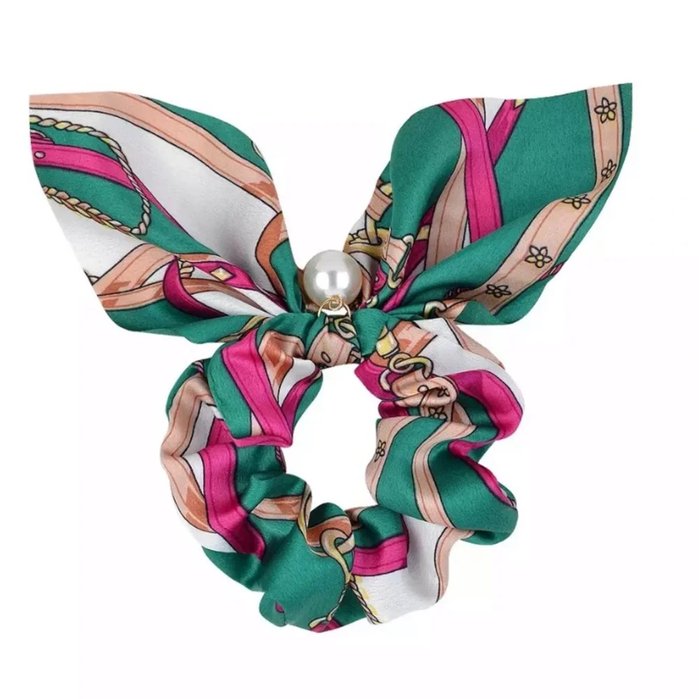 NEW Chiffon Bowknot Scrunchies w/ Faux Pearl